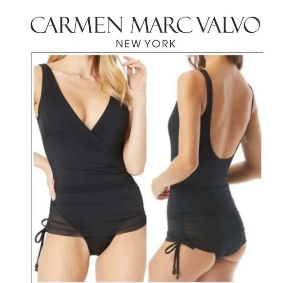 Carmen Marc Valvo Other - 🆕️Carmen Marc valvo plunging black sz 14 woman's side sheer adjustable s…